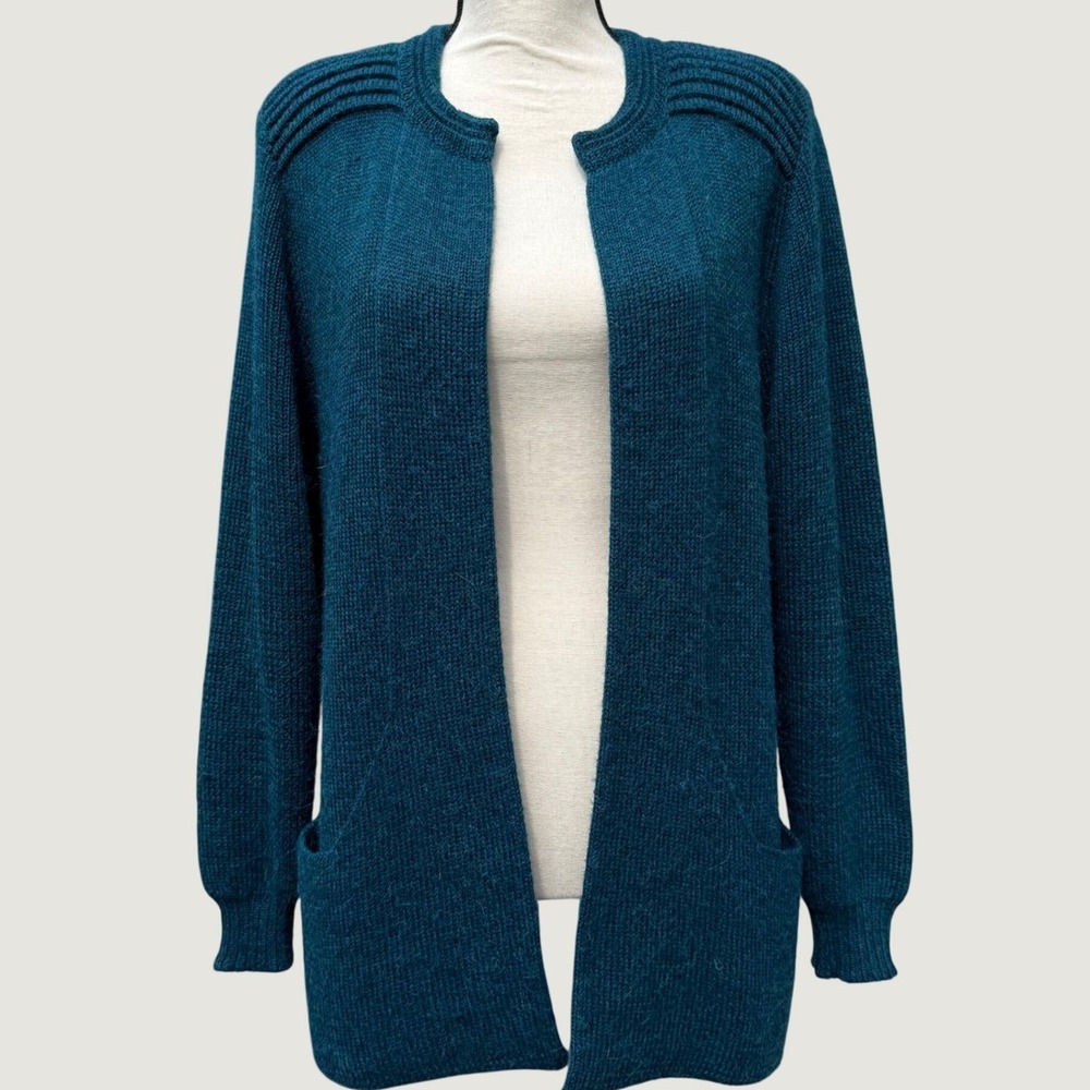 Peruvian Link Alpaca Collection Teal Blue Open Front Cardigan Sweater OS